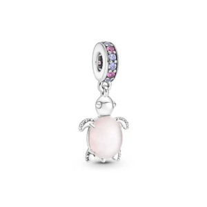 Rózsaszín teknős ezüst függő charm